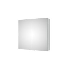 Armoire à glace aluminium murale salle de bain et toilettes, étagère miroir LED encastrée + prise, UP7012, H.70cm x L.80cm
