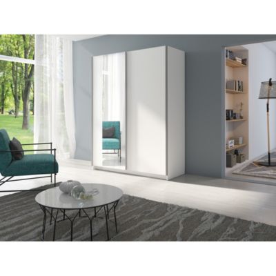 Armoire GOZU 151 cm avec 2 portes coulissantes et miroir  Blanc