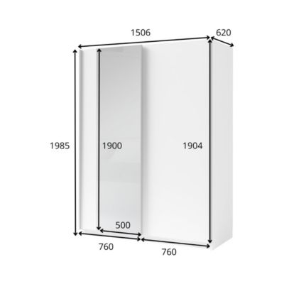 Armoire GOZU 151 cm avec 2 portes coulissantes et miroir  Blanc