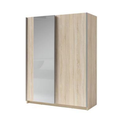 Armoire GOZU 181 cm avec 2 portes coulissantes et miroir  Chene sonoma