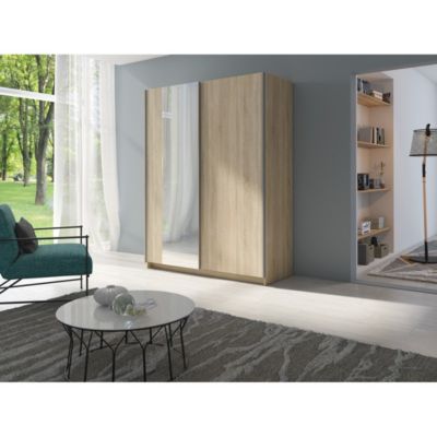 Armoire GOZU 181 cm avec 2 portes coulissantes et miroir  Chene sonoma