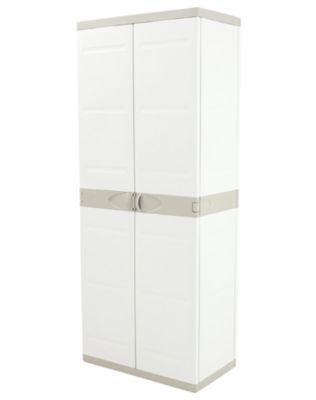 Armoire haute meuble de rangement 2 portes intérieur/extérieur coloris ...