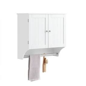 Armoire Haute Murale, 2 Portes, 2 étagères Réglables, Porte-Serviettes, BZR84-W, SoBuy