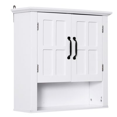 Armoire haute murale de salle de bain ou WC 2 portes 2 étagères niche dim. 60 x 20 x 58 cm blanc
