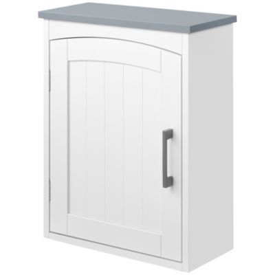 Armoire haute murale de salle de bain ou WC - placard porte avec étagère réglable - dim. 41L x 18l x 52H cm - MDF blanc gris