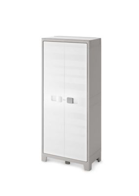 Armoire haute universelle blanc 4 tablettes + rangement balais Major L.80 x  H.182 x P.44 cm