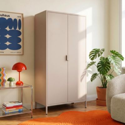 Armoire industrielle en métal H.170cm 2 portes, 4 étagères, 2 penderies beige - THEA