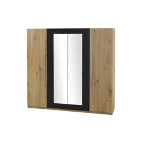 Armoire IRINA 4 portes avec miroirs - chêne et noir - 228 x 57 x 214 cm