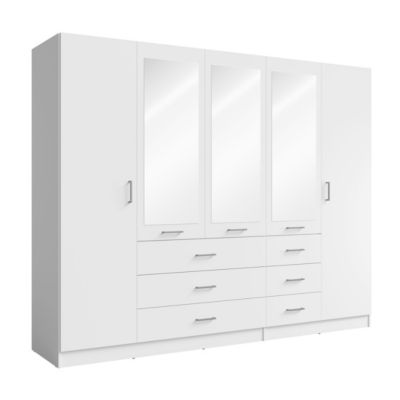 Armoire KALISTA 250 cm blanche avec miroirs et 6 tiroirs | Castorama