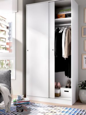 Armoire Kilimandjaro, Cintre pour chambre à coucher, Armoire avec 2 portes coulissantes, 100x50h204 cm, Blanc