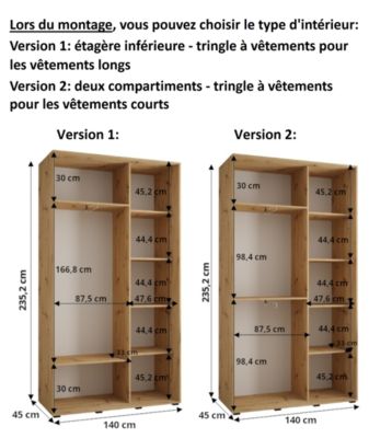 Armoire Lanko 1 a portes coulissantes H. 235,2 x L. 140 x P. 45 2 portes