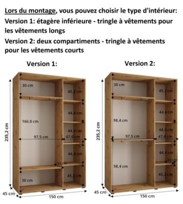 Armoire Lanko 1 a portes coulissantes H. 235,2 x L. 150 x P. 45 3 portes