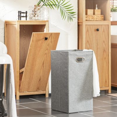 Armoire De Salle De Bain Avec Tiroir Et Panier à Linge - Meuble Rangement Blanc/gris 80x91x38cm - Idéal Pour Petits Espaces