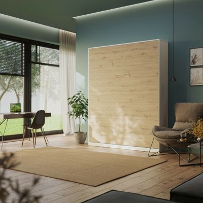 Armoire Lit escamotable 160x200cm Blanc-Chêne Sauvage Vertical Lit Mural C Adore