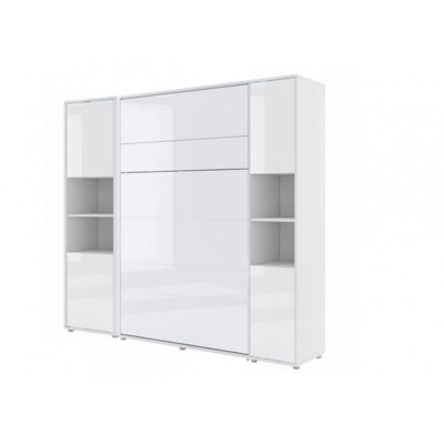 Armoire Lit escamotable +2 Placards Vertical 160x200 cm blanc brillant tiroir Lit Mural Consus