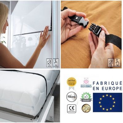 Armoire Lit escamotable +2 Placards Vertical 160x200 cm blanc brillant tiroir Lit Mural Consus