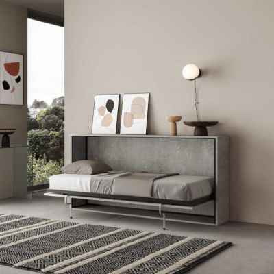 Armoire Lit escamotable - KANDO - Ciment - 1 place - 85x190 cm - Métal renforcé