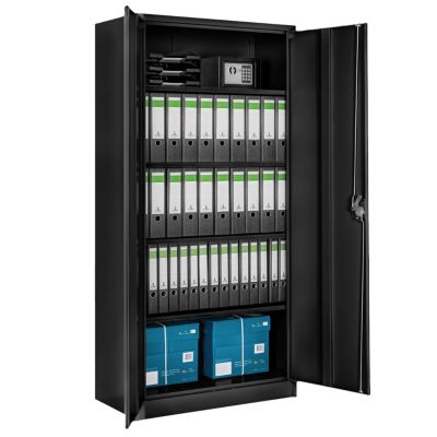Armoire métallique à 5 niveaux noire en acier de 90x40x180 cm avec étagères réglables et serrure