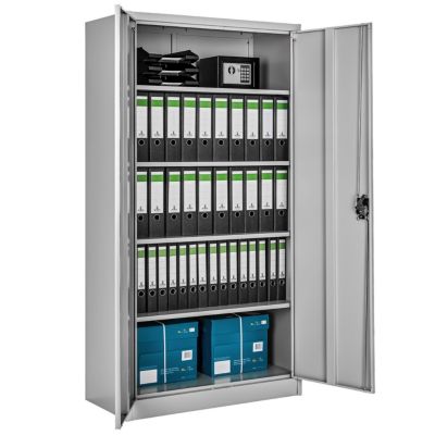 Armoire métallique avec serrure en acier gris 4 étagères réglables 90x40x180 cm