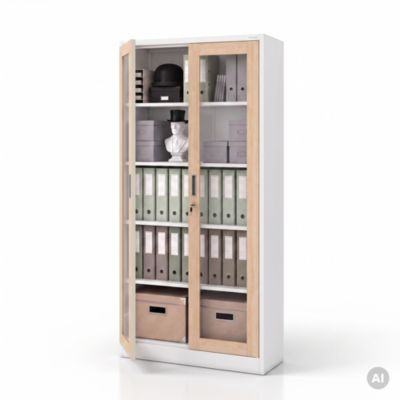 Armoire métallique avec vitrine, blanc / chêne Sonoma : Eco Design AMELIA, 900 x 1850 x 400 mm