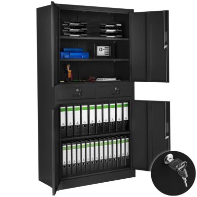 Armoire métallique de classement en acier laqué époxy noir 2 tiroirs 80x180x40cm verrouillable