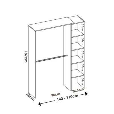 Armoire Makalu, Structure pour dressing, Cintre ouvert, 140x40h187 cm, Blanc