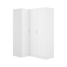 Armoire Meru, Armoire d'angle pour chambre à coucher, Armoire d'angle avec 3 portes battantes, 133x91h184 cm, Blanc