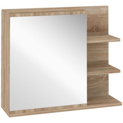 Armoire miroir murale de salle de bain avec étagère - 3 étagères latérales, kit installation - aspect chêne clair