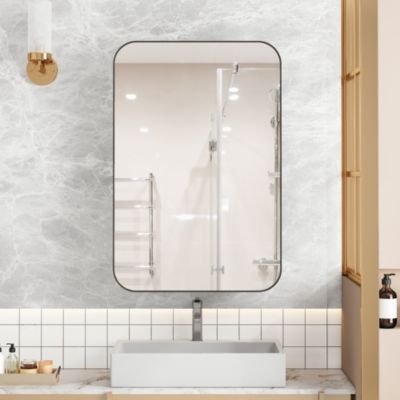 Armoire Miroir Murale - Meuble de Salle de Bain avec Rangement et Étagères Réglables, Cadre Métal, Meuble de Rangement Noir