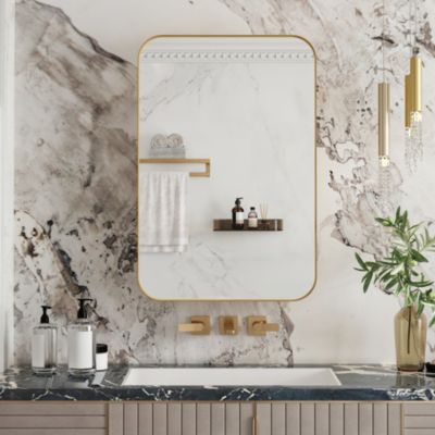 Armoire Miroir Murale - Meuble de Salle de Bain avec Rangement et Étagères Réglables, Cadre Métal, Meuble de Rangement Or