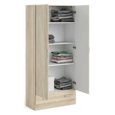 Armoire Multiusage 2 Portes Amylya, 1 Tiroir 79x170h cm Chêne Marron