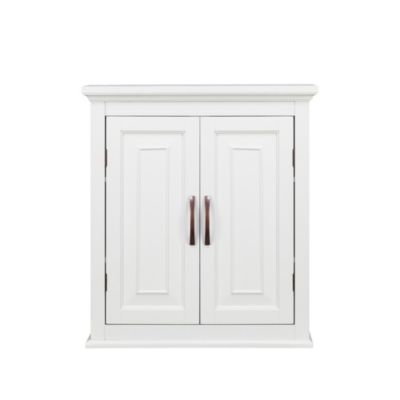 Armoire murale 2 portes, étagères réglables, blanc/bronze