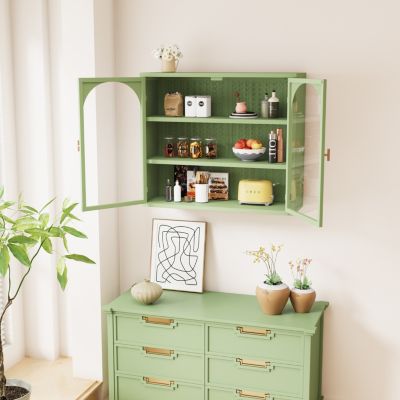 Armoire Murale - Armoire Murale en Verre avec 2 Portes pour Salon et Salle de Bain - Métal Vert, 70x23x60 cm