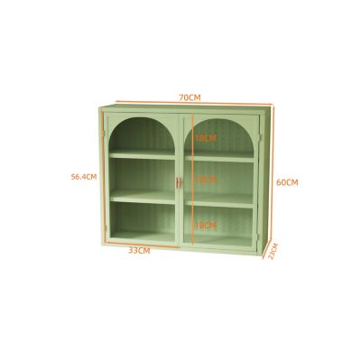 Armoire Murale - Armoire Murale en Verre avec 2 Portes pour Salon et Salle de Bain - Métal Vert, 70x23x60 cm