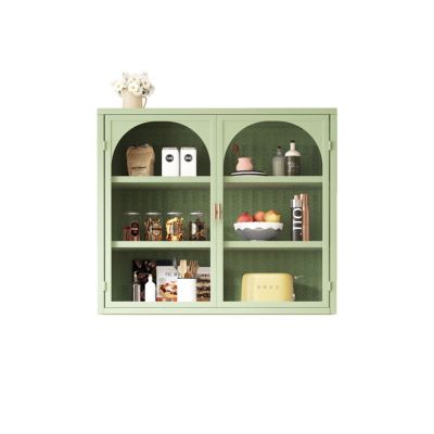 Armoire Murale - Armoire Murale en Verre avec 2 Portes pour Salon et Salle de Bain - Métal Vert, 70x23x60 cm