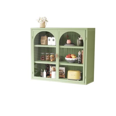 Armoire Murale - Armoire Murale en Verre avec 2 Portes pour Salon et Salle de Bain - Métal Vert, 70x23x60 cm