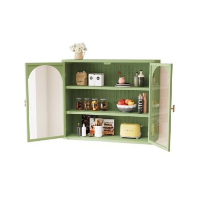 Armoire Murale - Armoire Murale en Verre avec 2 Portes pour Salon et Salle de Bain - Métal Vert, 70x23x60 cm