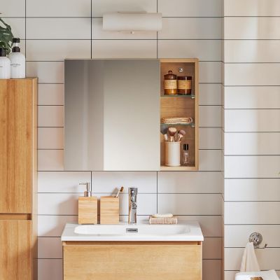 Armoire Murale avec Miroir,Placard Rangement,1 Porte, Étagères Réglables BZR173-N SoBuy