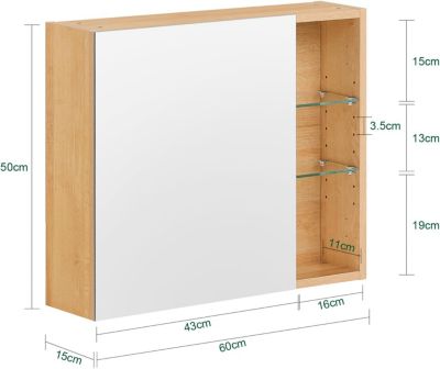 Armoire Murale avec Miroir,Placard Rangement,1 Porte, Étagères Réglables BZR173-N SoBuy