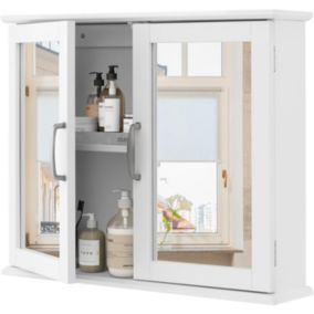 Armoire Murale de Salle de Bain avec Miroir Armoire à Pharmacie à 2 Niveaux avec Double Porte Blanc