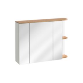 Armoire murale de salle de bain avec miroirs - Coloris naturel clair et blanc - 94 cm - ANIDA