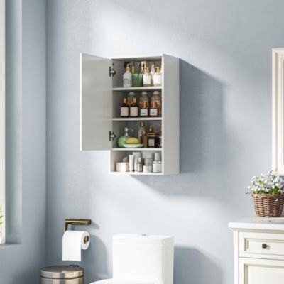 Armoire murale de salle de bain blanche avec étagères réglables et niche ouverte