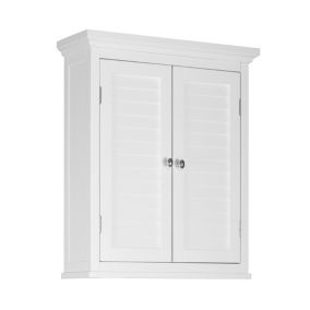 Armoire murale de salle de bain effet bois blanc, porte persienne