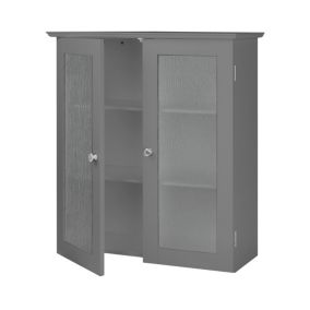 Armoire murale de salle de bain effet bois gris portes dépolies