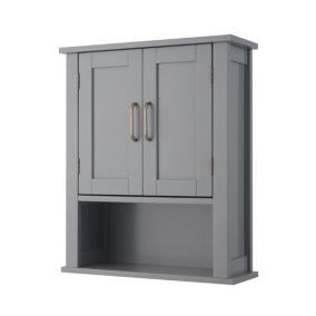 Armoire murale de salle de bain effet bois gris étagère ouverte