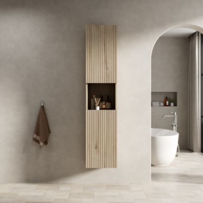 Armoire murale de salle de bain en contreplaqué chêne blanc avec 2 portes