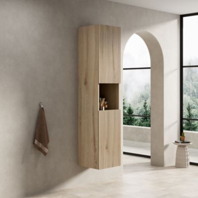 Armoire murale de salle de bain en contreplaqué chêne blanc avec 2 portes