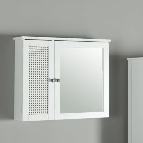 Armoire murale de salle de bain Karlsoey avec miroir MDF PVC effet rotin 50 x 60 x 15 cm blanc en.casa