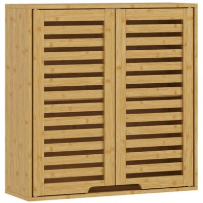 Armoire murale de salle de bain style exotique bambou 60 x 20 x 60 cm 2 portes étagère