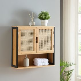 Armoire murale de salle de bain Tervola 60 x 60 x 20 cm noir naturel effet rotin en.casa